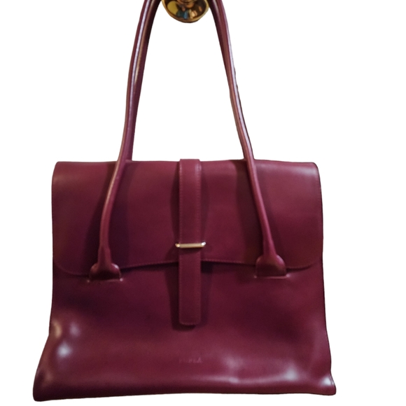 FURLA Made in Italy/Dark Burgundy Large Patent Leather Shoulder Bag Tote - Picture 1 of 12